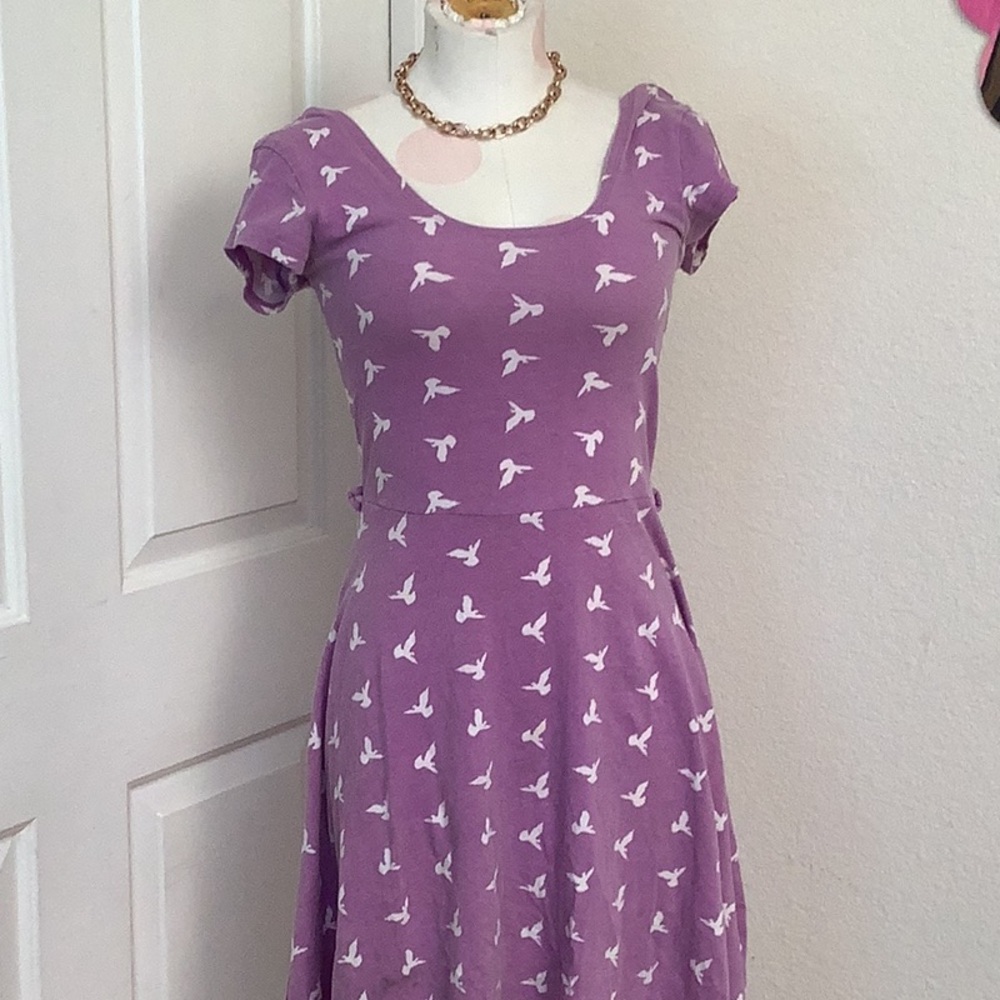 Purple Bird Print Women's Dress